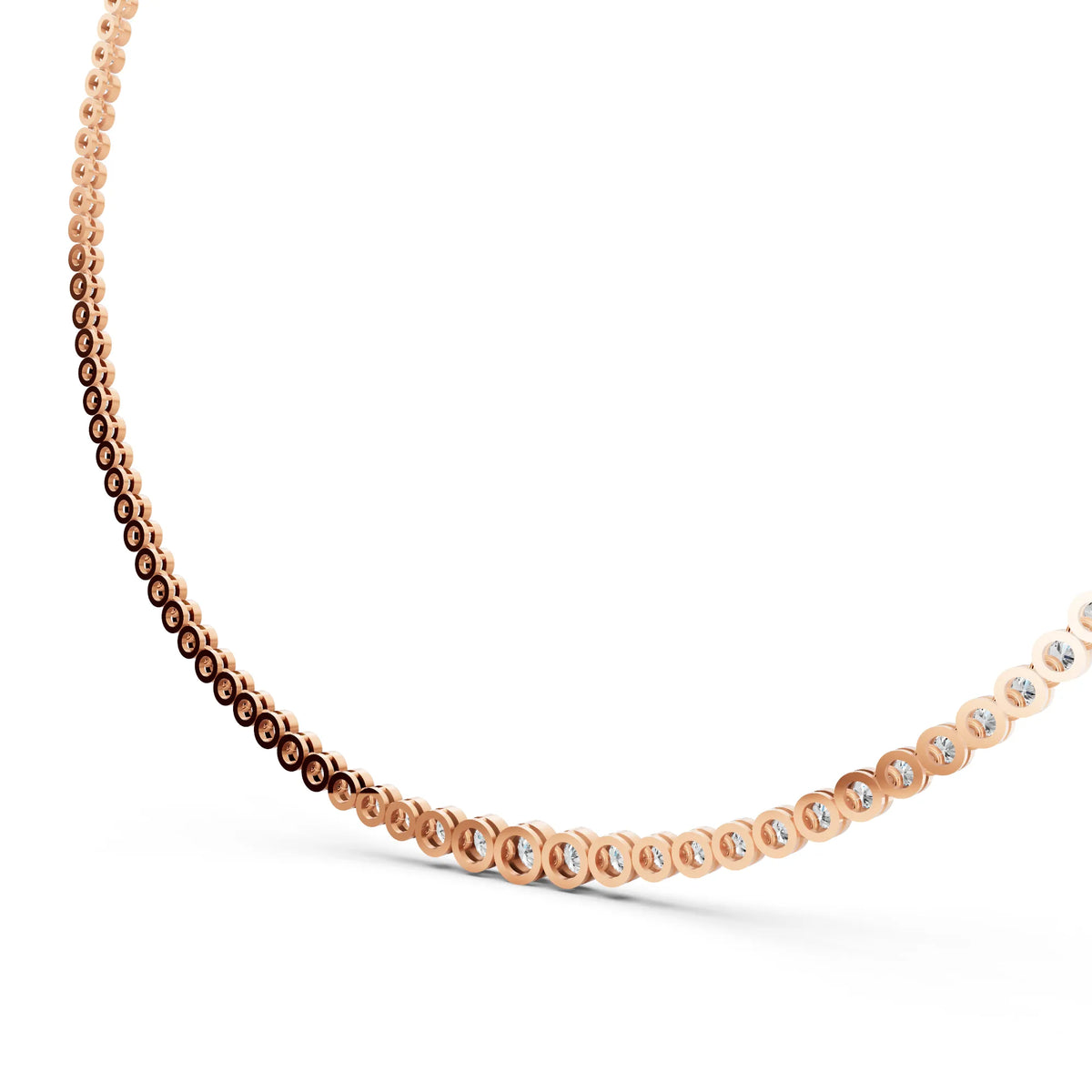 Rose Gold Bezel Graduated Lab Grown Diamond Tennis Chain Necklace, view 6