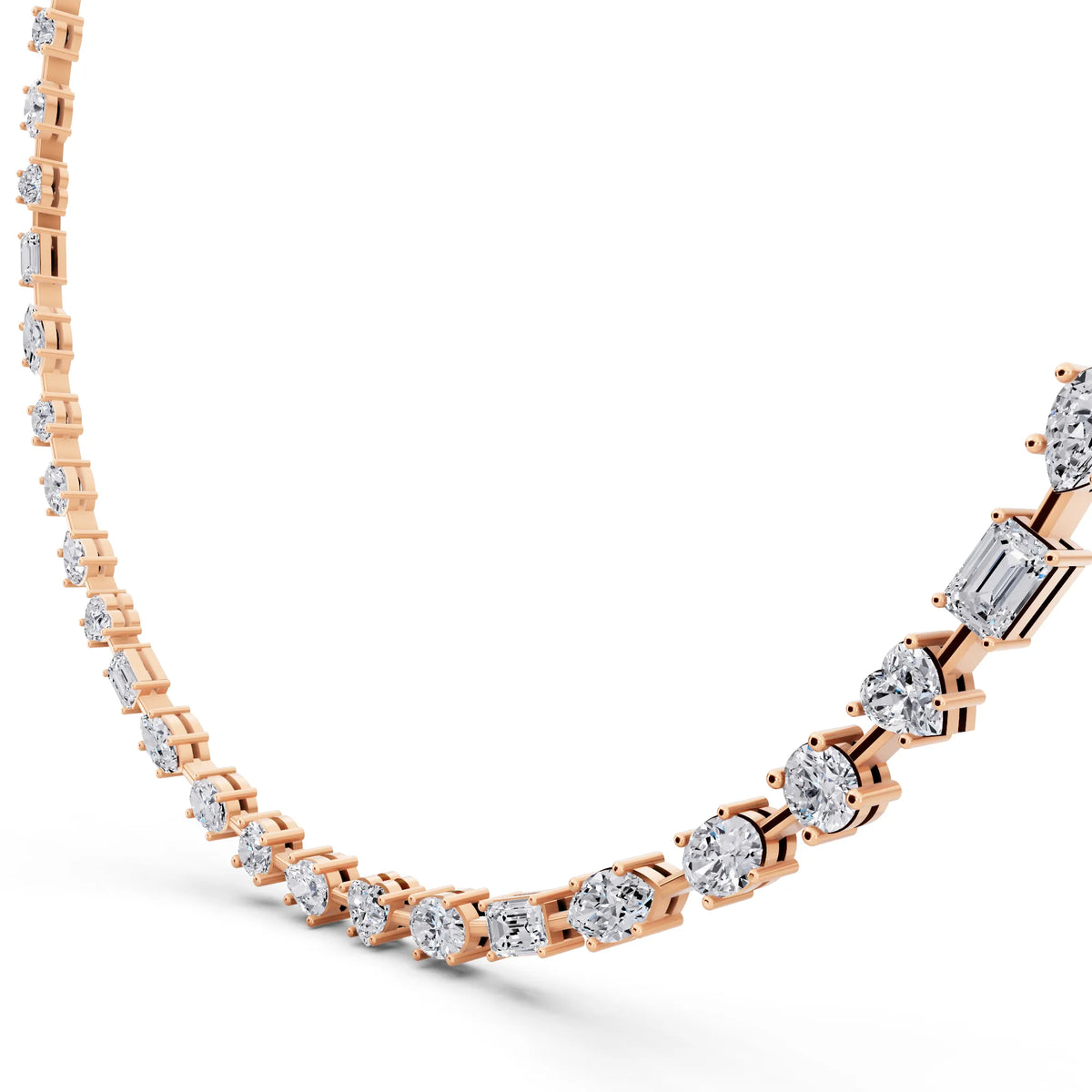 Rose Gold Round Oval Marquise Alternating Lab Grown Diamond Necklace, view 4