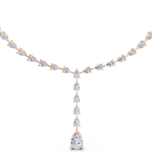 Rose Gold Pear Cascading Drop Lab Grown Diamond Pendant Necklace, view 2