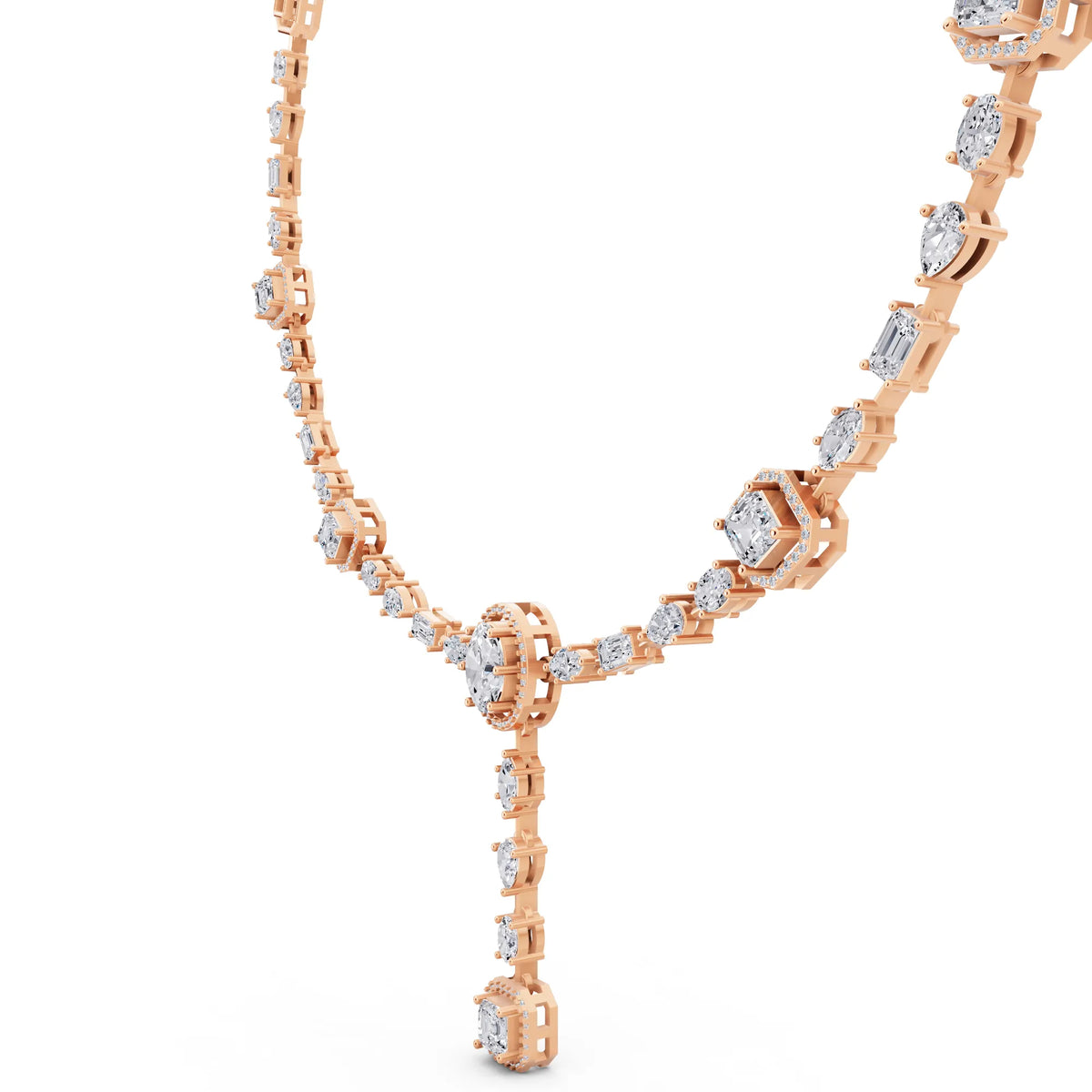 Rose Gold Halo Cascading Lab Grown Diamond Pendant Necklace, view 4