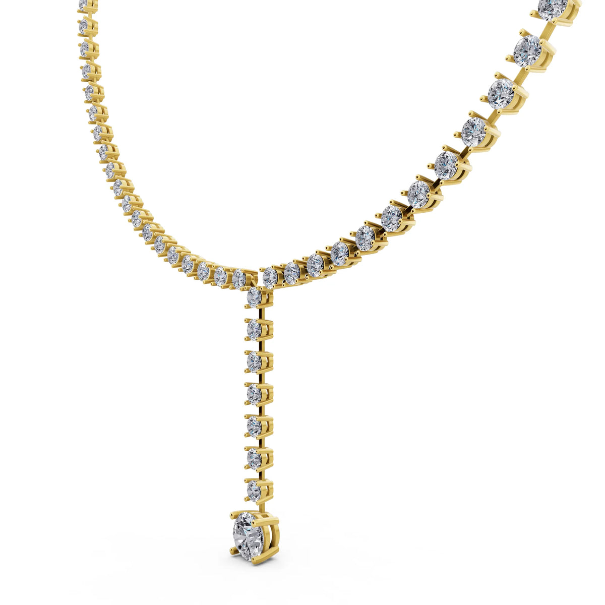 Yellow Gold Round Cascading Drop Lab Grown Diamond Necklace with Pendant, view 4