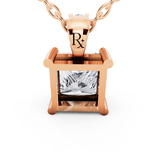 Rose Gold Princess Lab Grown Diamond Solitaire Pendant, view 2