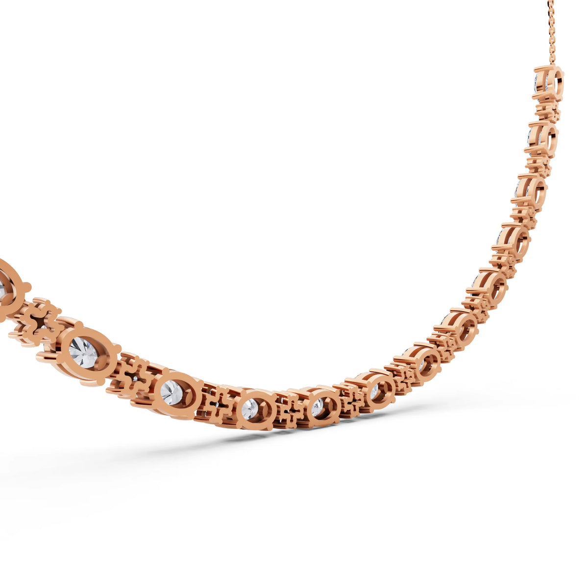 Rose Gold Luxurious Oval Round Cut Line Lab Grown Diamond Necklace, view 6