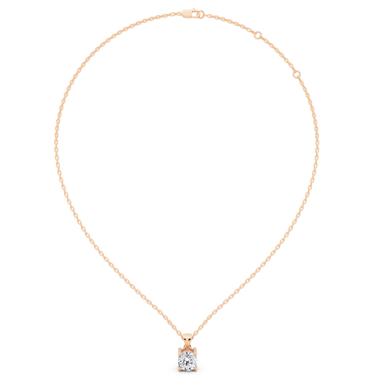 10K Rose Gold Round Lab Grown Diamond Four Prong Solitaire Pendant, view 4