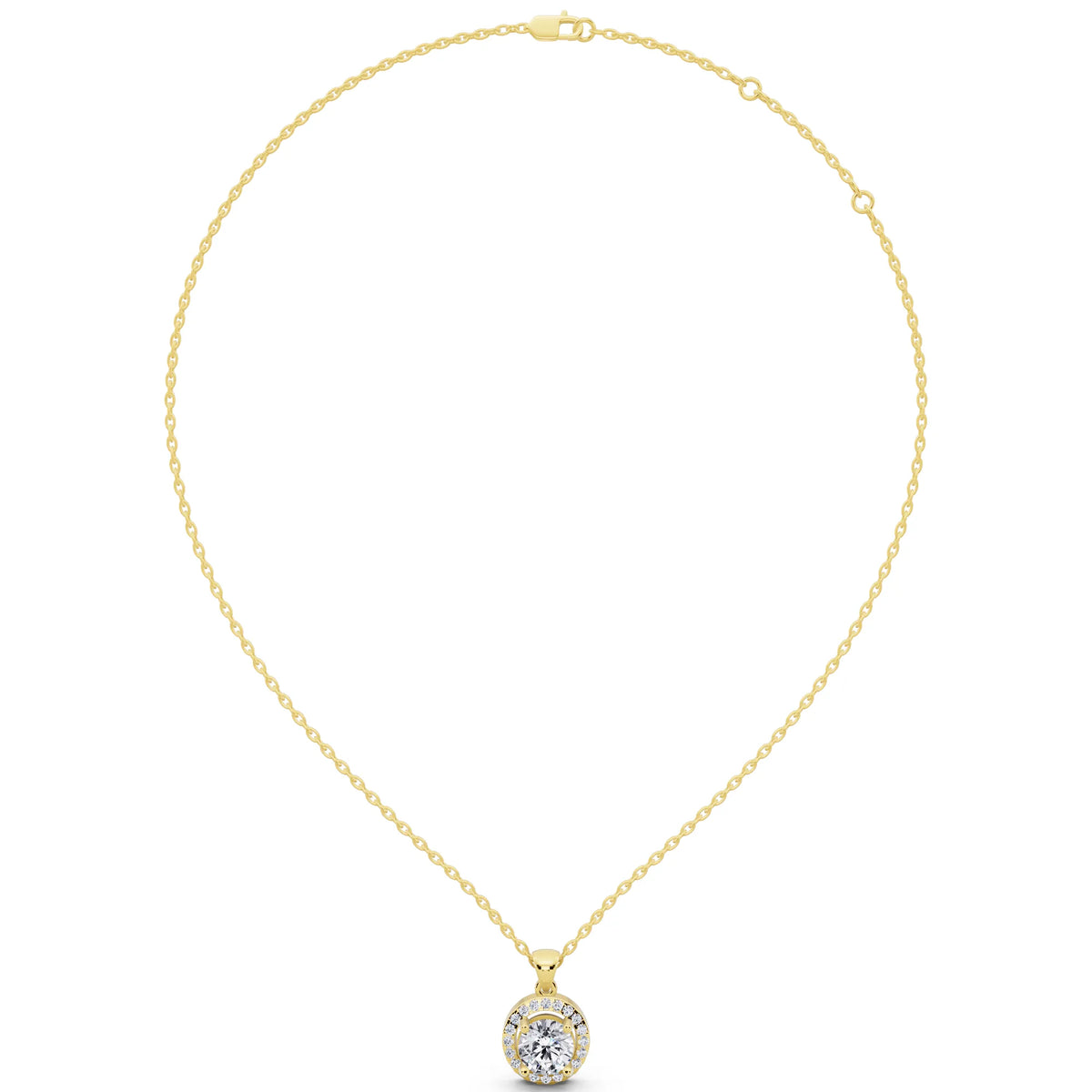 Yellow Gold Round Lab Grown Diamond Layered Halo Pendant, view 4