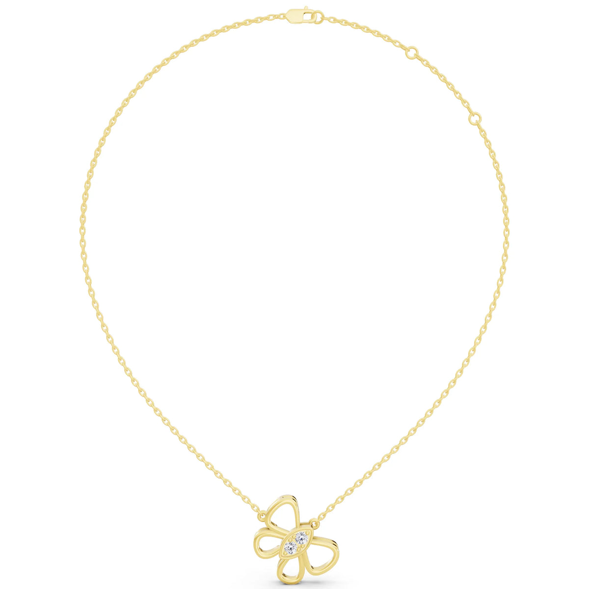 Yellow Gold Floral Bow Lab Grown Diamond Pendant, view 6