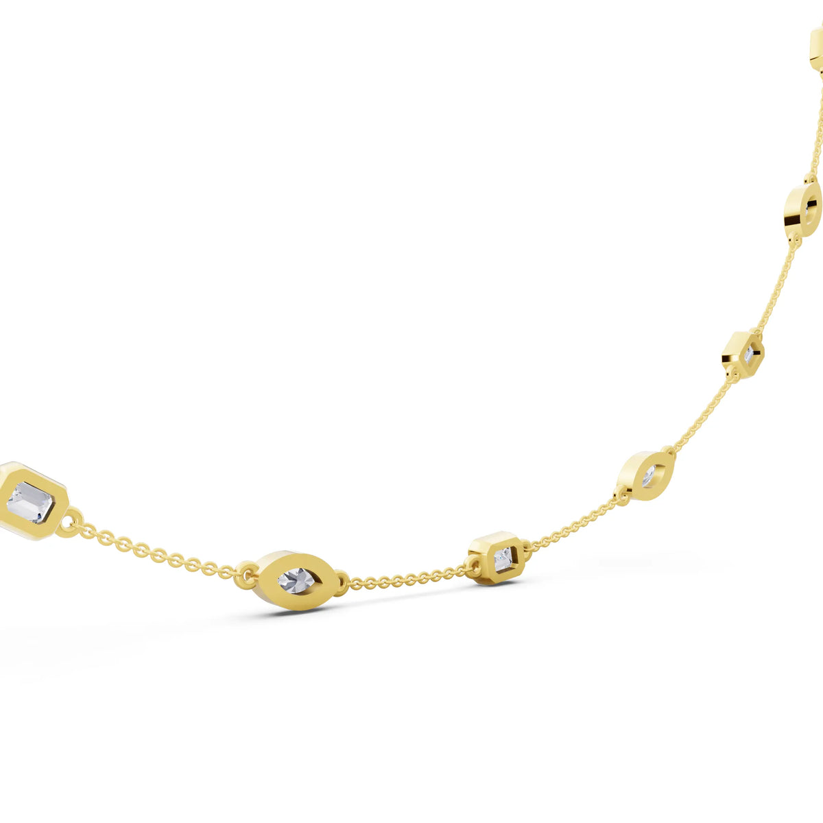 Yellow Gold Emerald Marquise Alternating Lab Grown Diamond Necklace, view 6