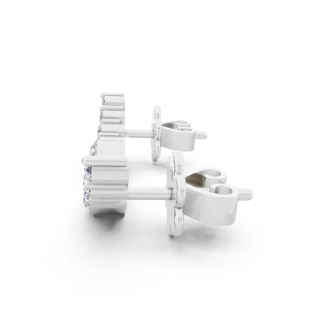 Lab Grown Diamond Heart Three Stone Earrings, right side view
