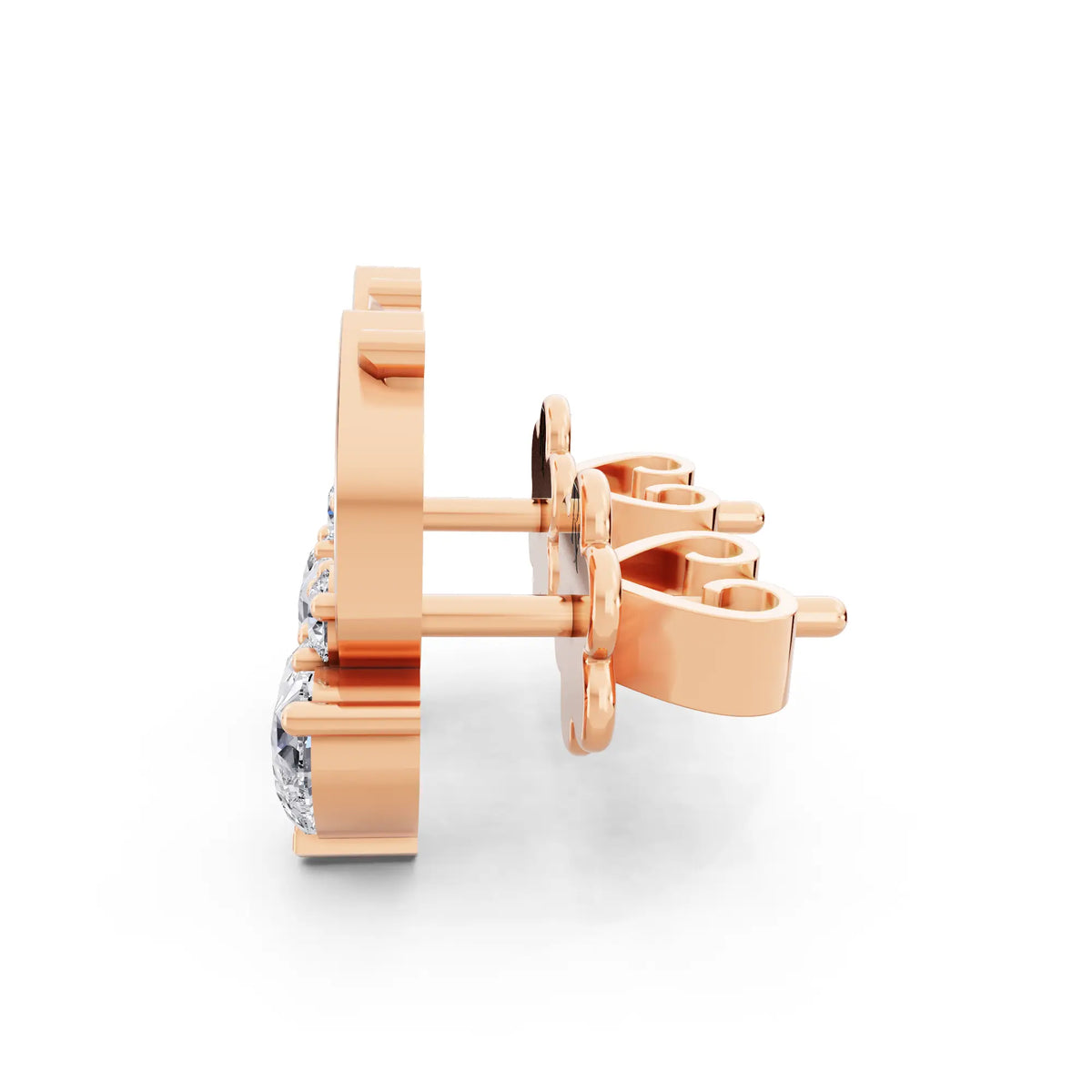 Rose Gold Lab Grown Diamond Heart Drop Earrings, right side view