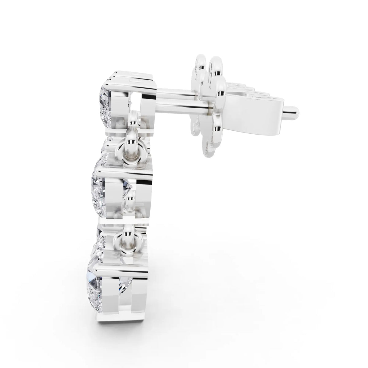Lab Grown Diamond Three Heart Drop Earrings, right side view