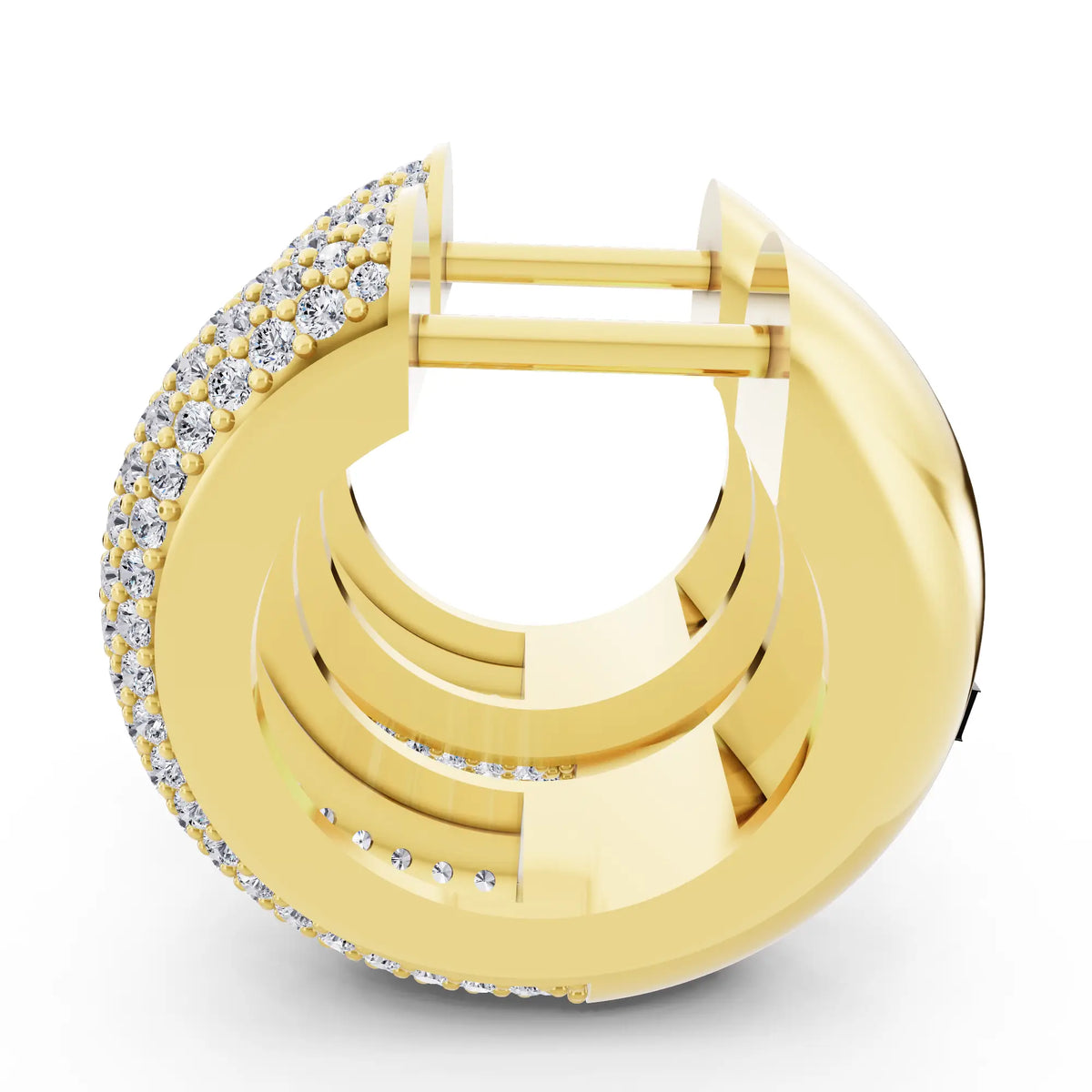 Yellow Gold Lab Grown Diamond Full Pave Chunky Hoop Earrings, right side view