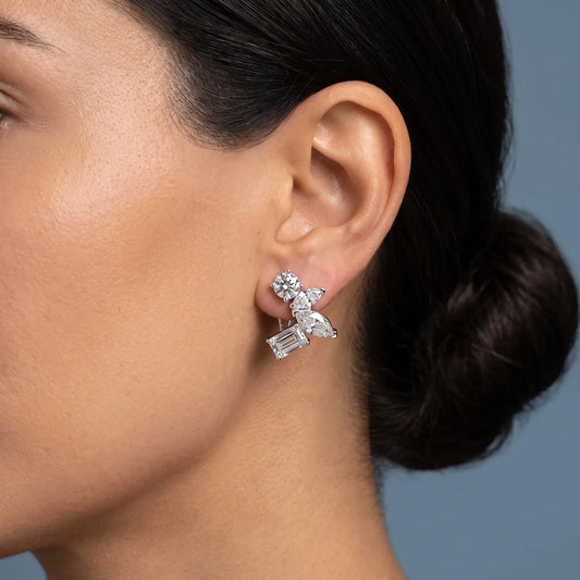 Platinum Diamond Multi-Stone Earrings - worn close up