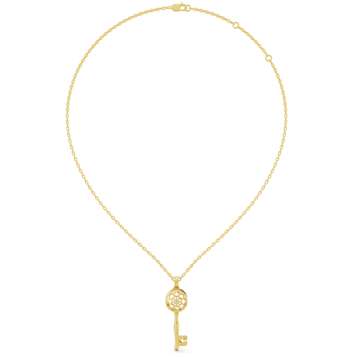 Yellow Gold Key Lab Grown Diamond Pendant, view 6