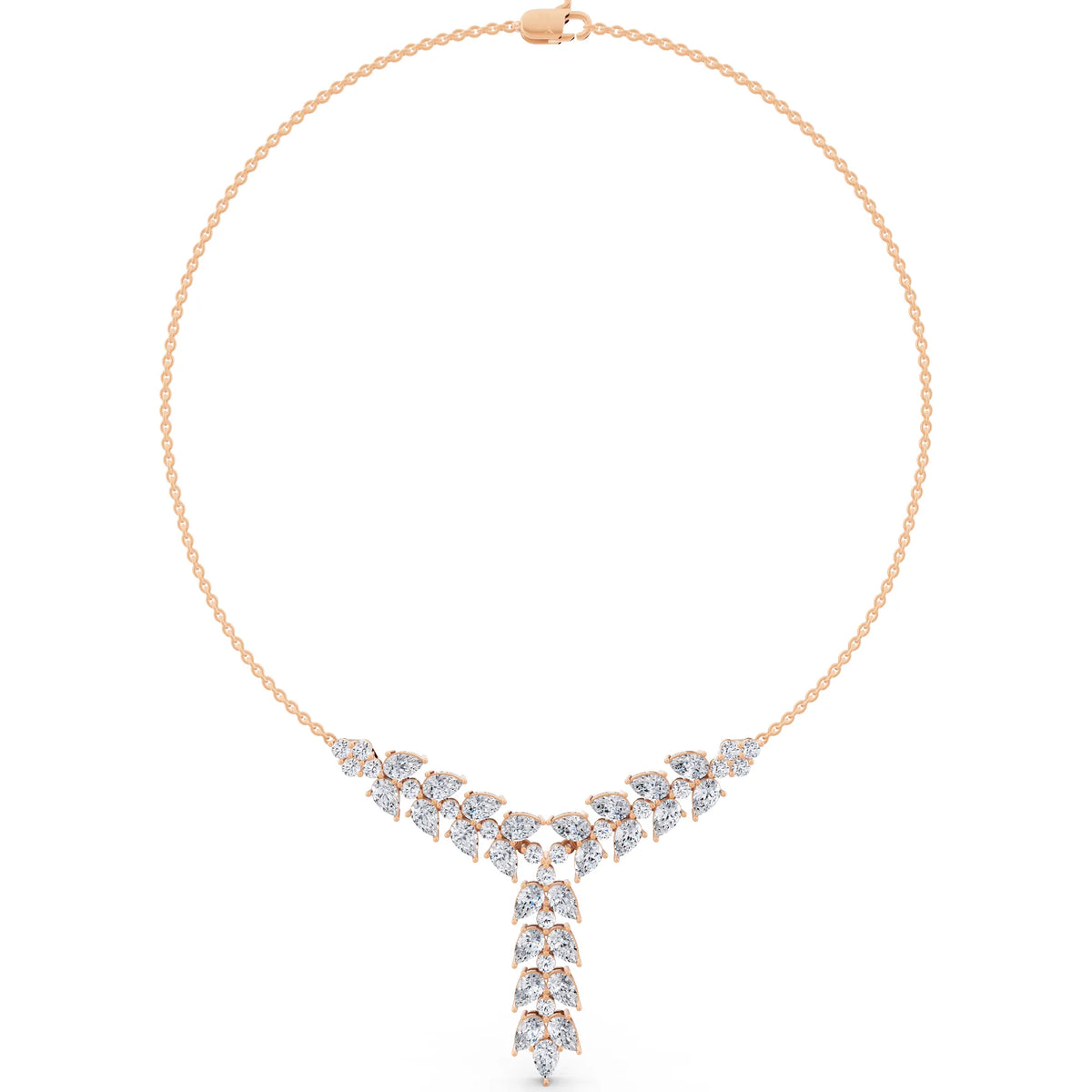 Rose Gold Layered Leaf Lab Grown Diamond Necklace, view 5