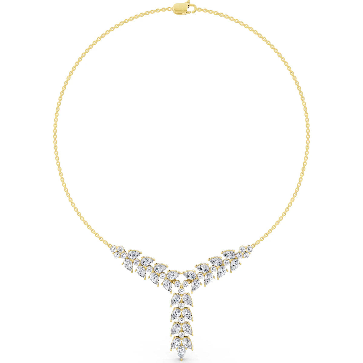 Yellow Gold Layered Leaf Lab Grown Diamond Necklace, view 5
