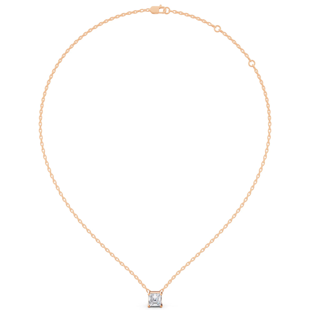 Rose Gold Asscher Lab Grown Diamond Solitaire Pendant, view 6
