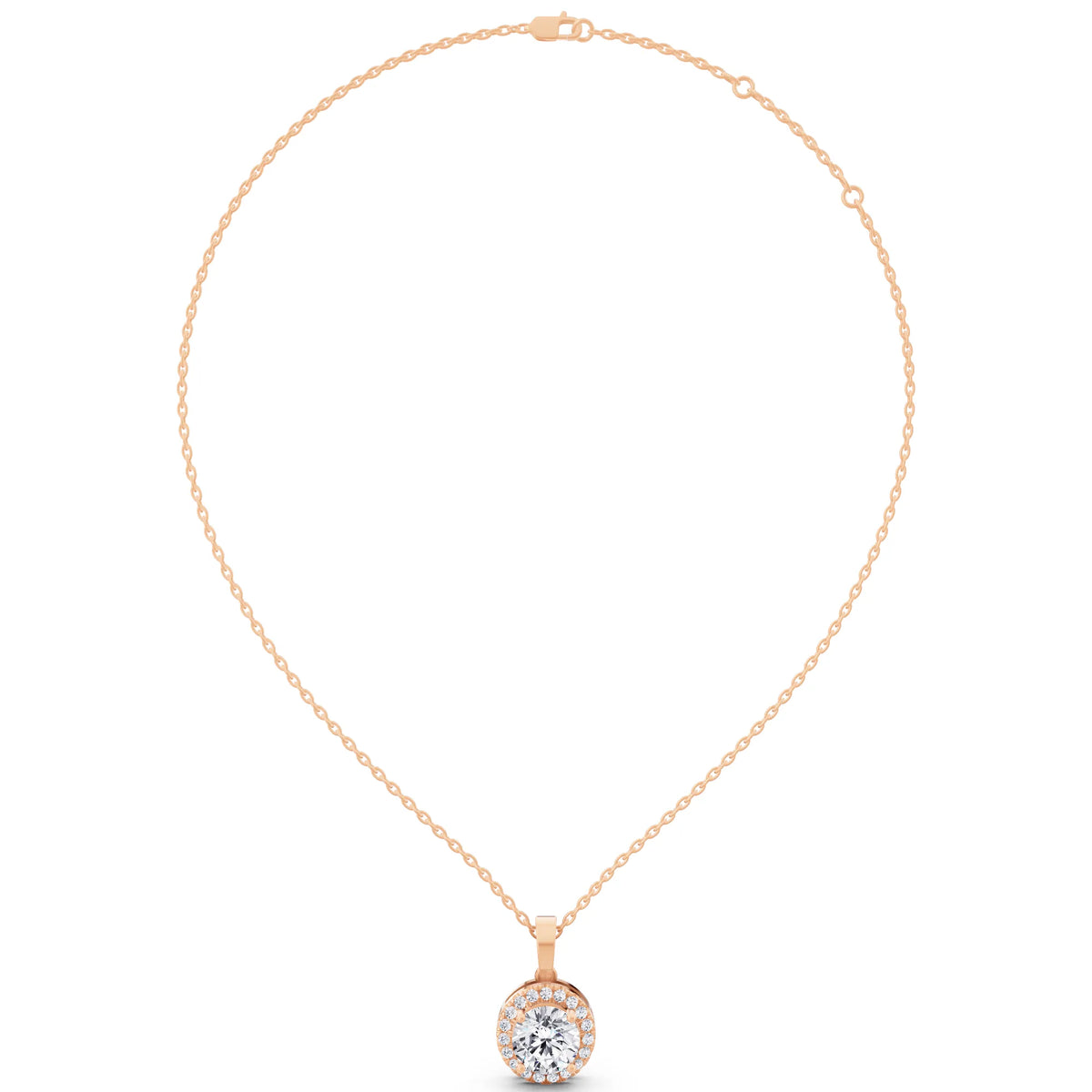 Rose Gold Classic Round Lab Grown Diamond Halo Pendant Style 2, view 5