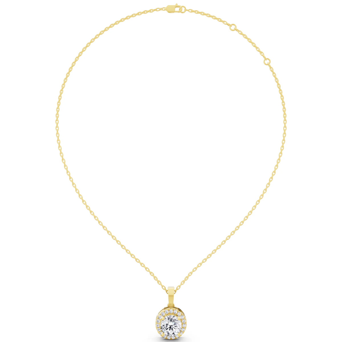 Yellow Gold Classic Round Lab Grown Diamond Halo Pendant Style 2, view 5