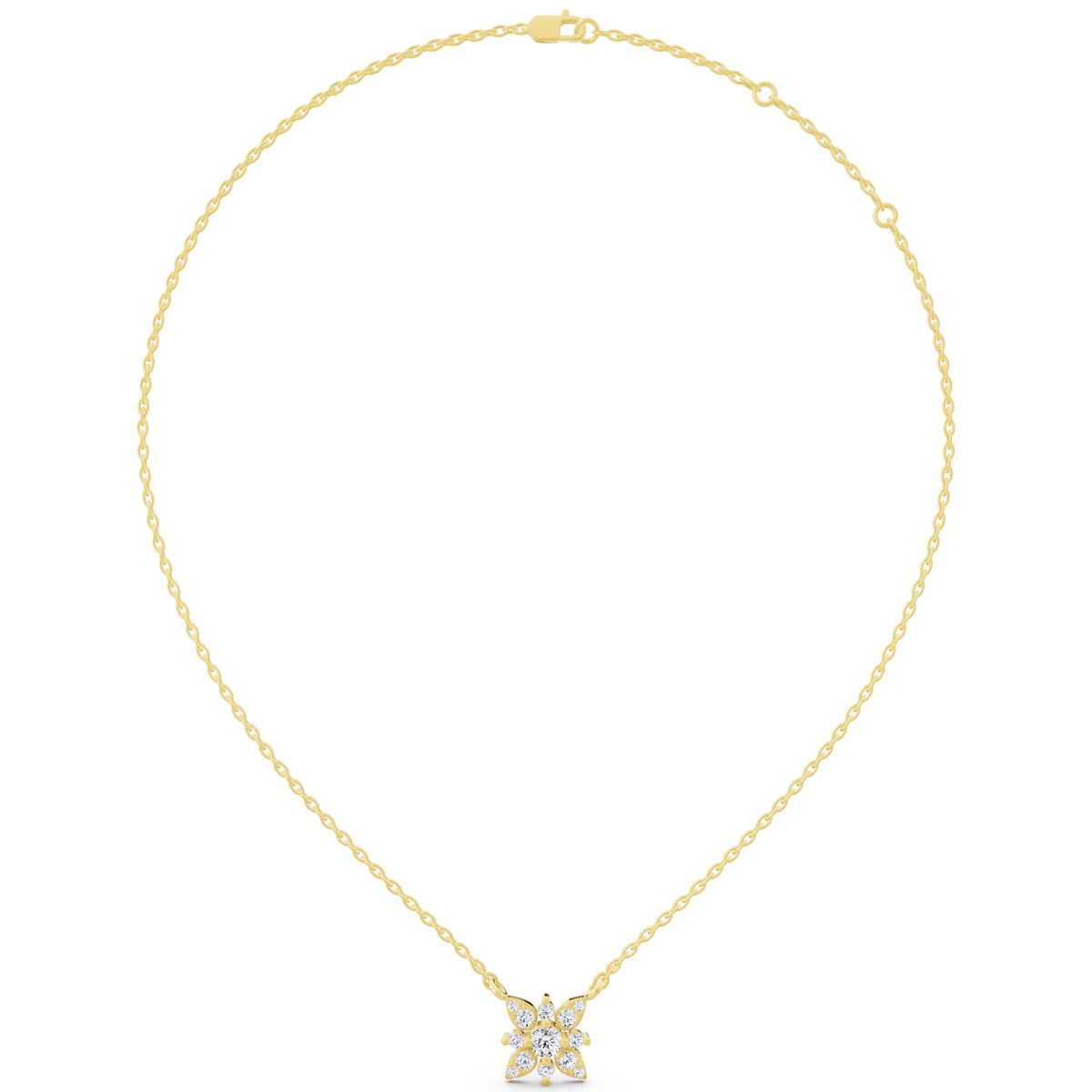 Yellow Gold Floral Petal Lab Grown Diamond Pendant, view 6