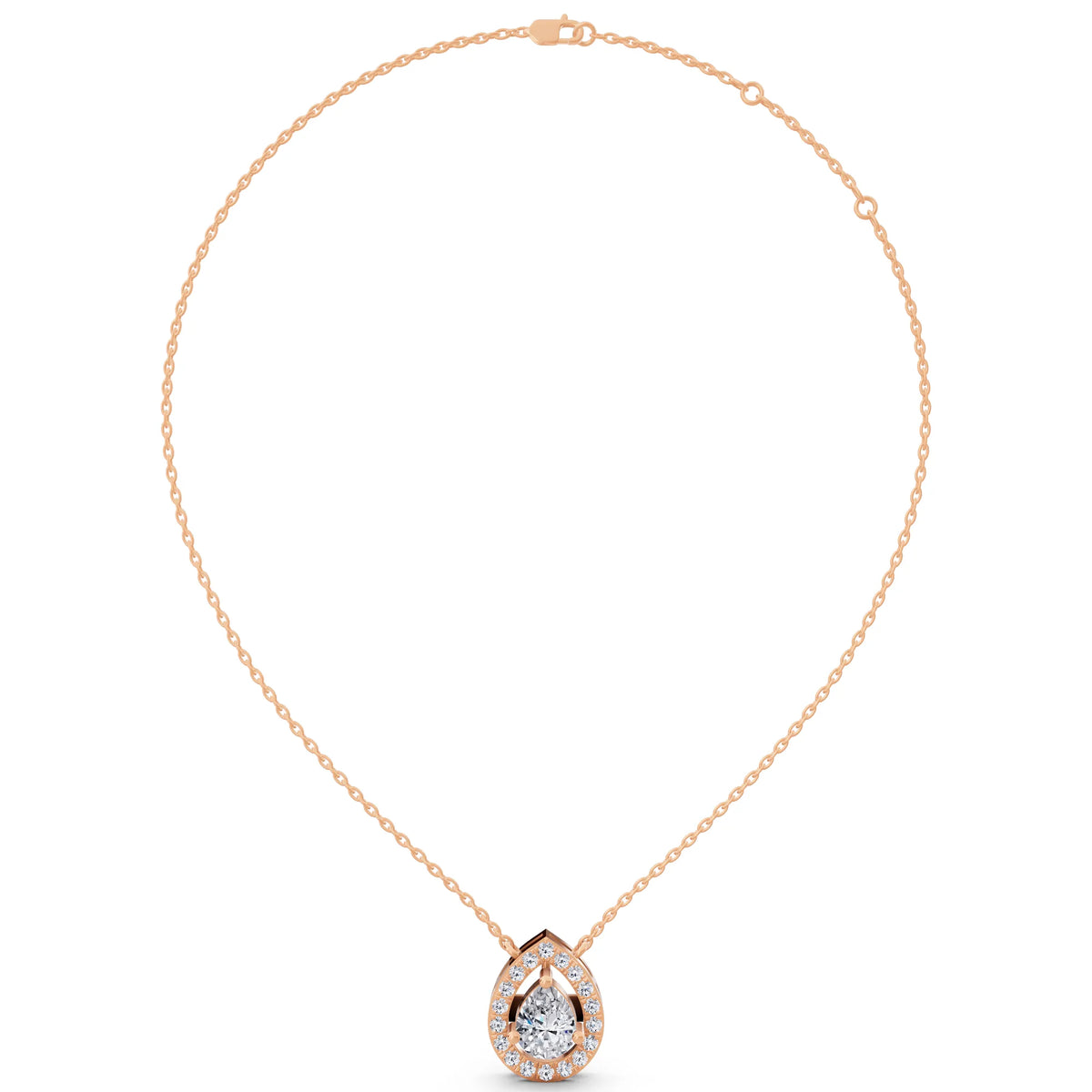Rose Gold Pear Lab Grown Diamond Delicate Halo Pendant, view 6