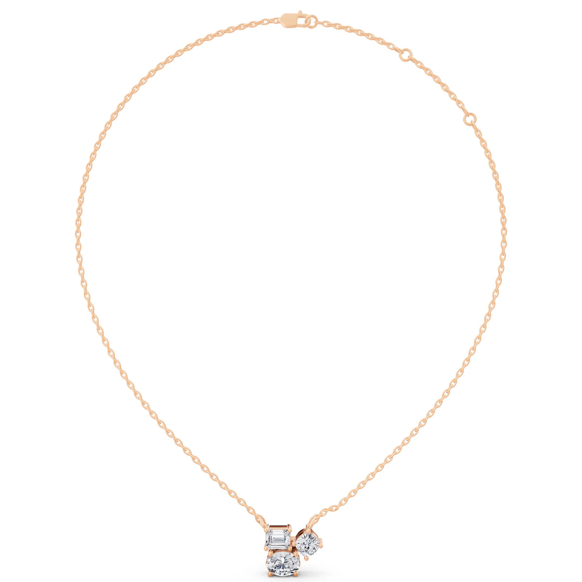 Rose Gold Emerald Round Oval Cluster Lab Grown Diamond Pendant, view 5