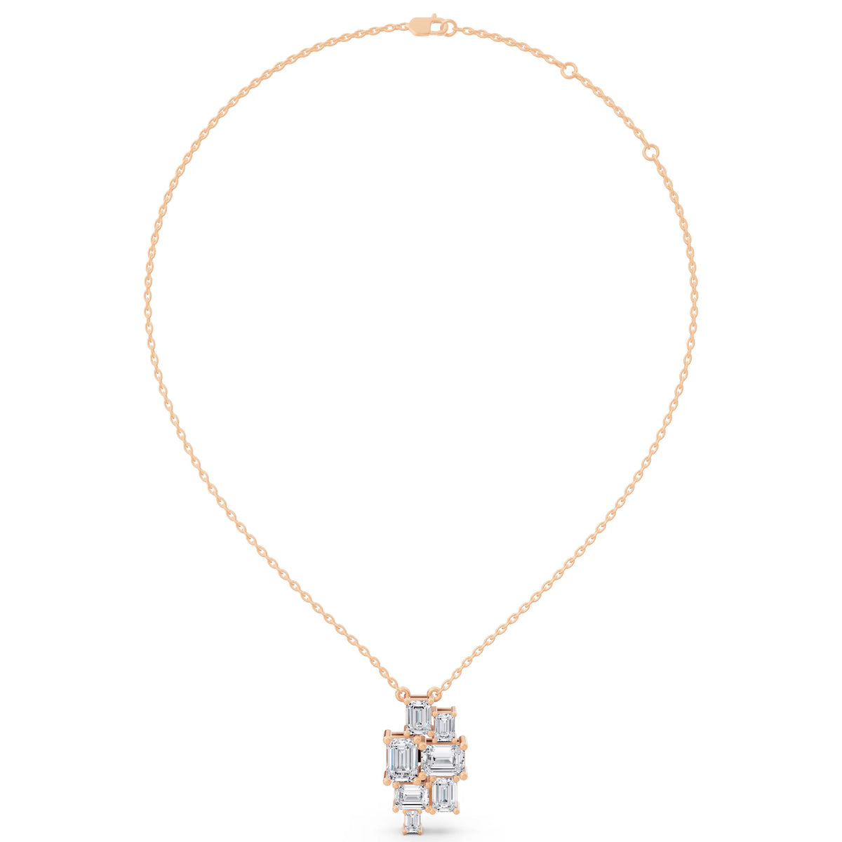 Rose Gold Seven Stone Emerald Lab Grown Diamond Cluster Pendant, view 5