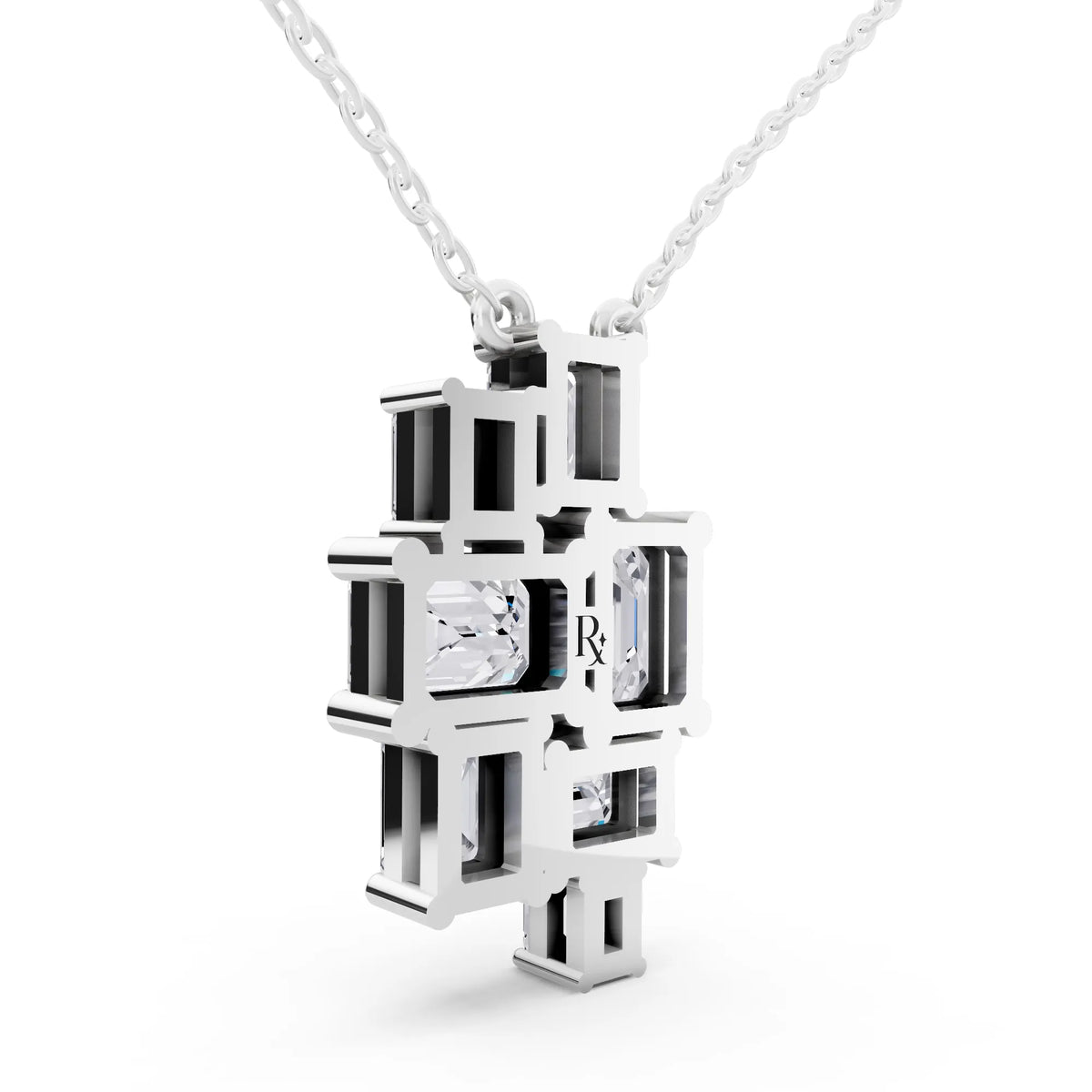Seven Stone Emerald Lab Grown Diamond Cluster Pendant, view 4