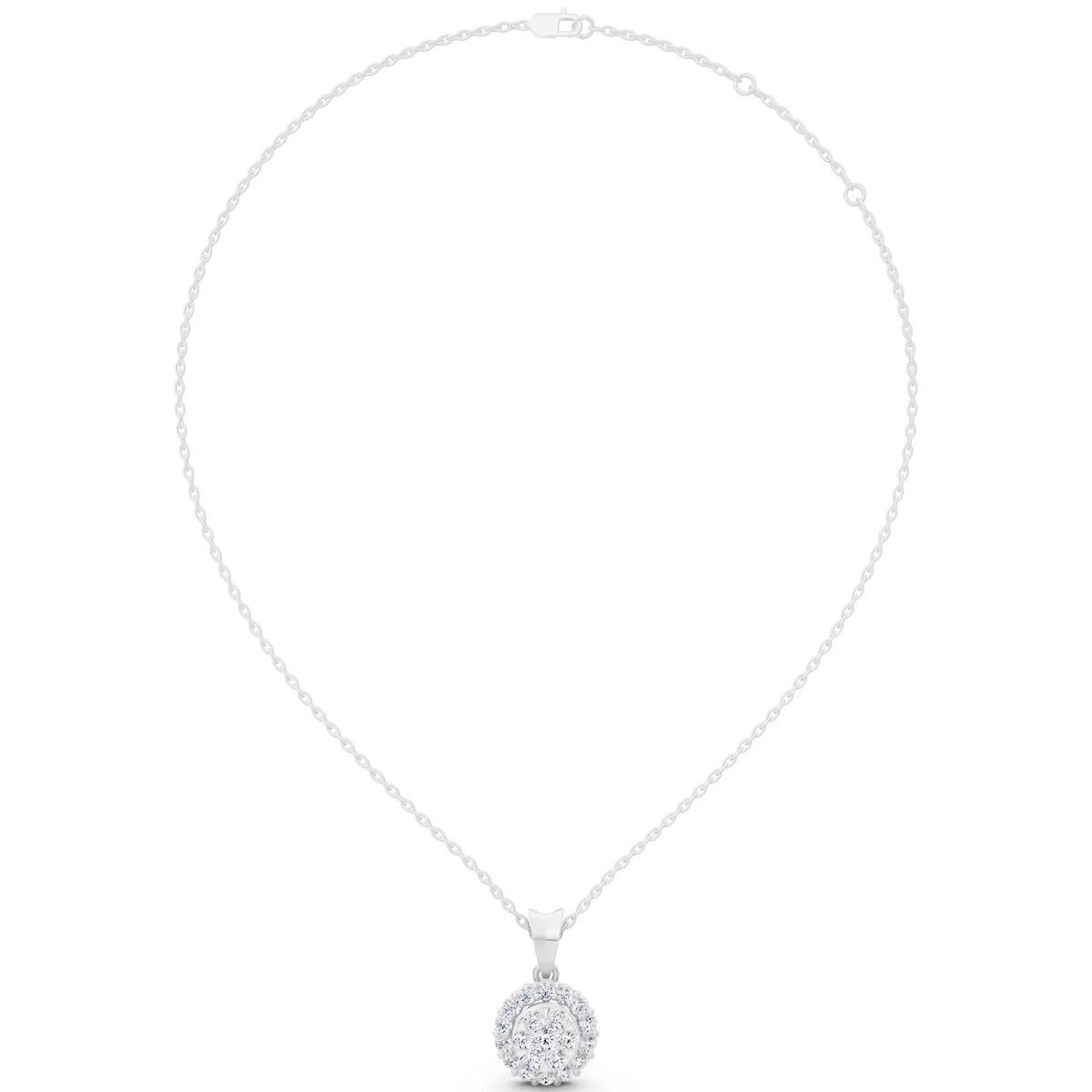 Round Lab Grown Diamond Cluster Halo Pendant, view 6