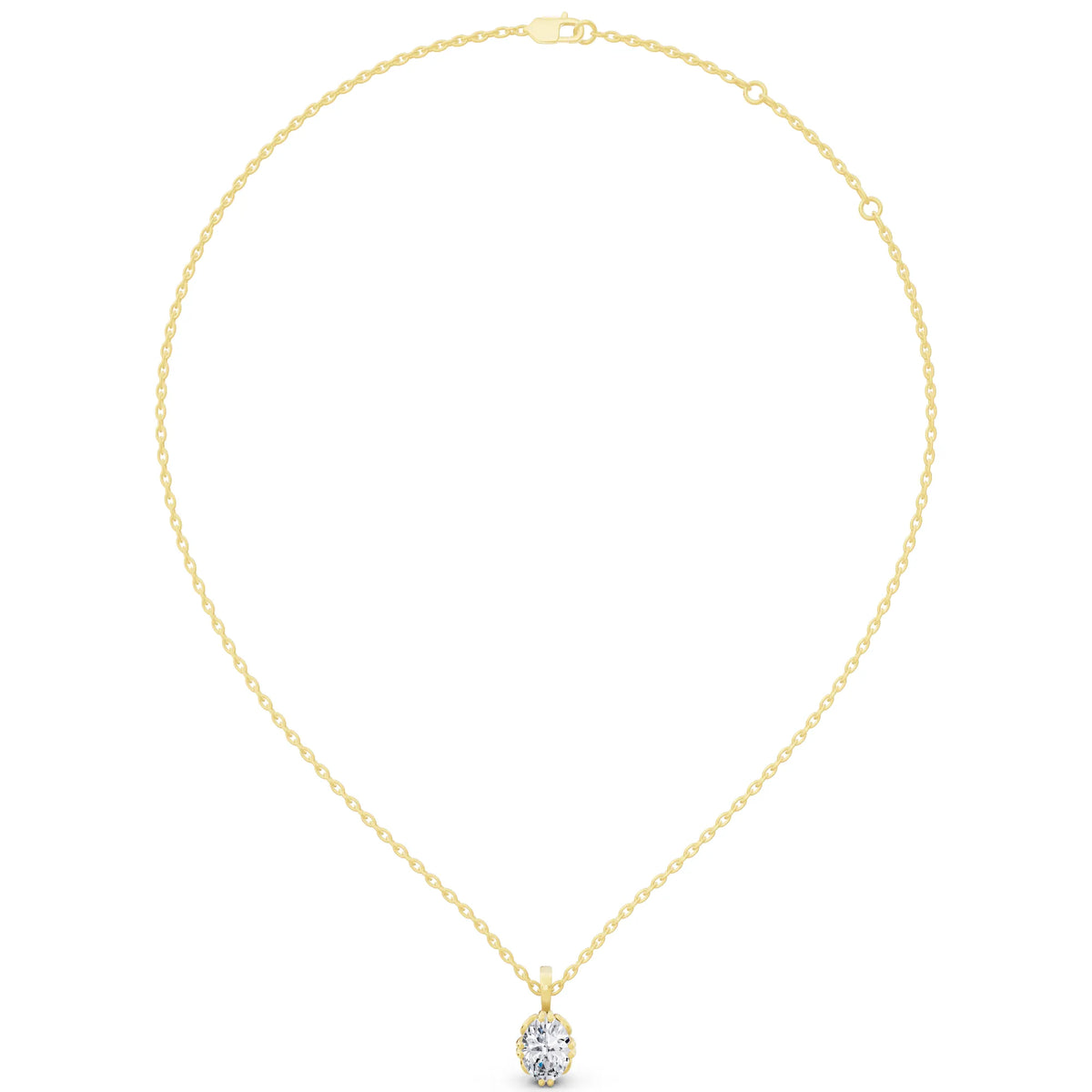 Yellow Gold Oval Lab Grown Diamond Decorative Prong Pendant, view 4