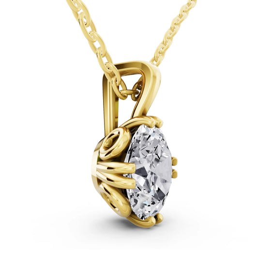 Yellow Gold Oval Lab Grown Diamond Decorative Prong Pendant, view 2
