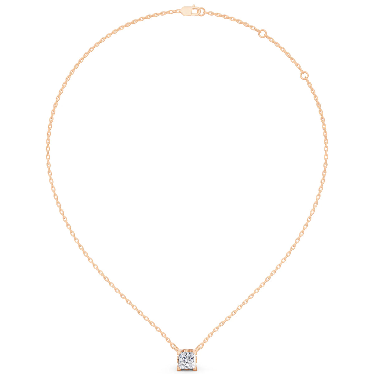 Rose Gold Princess Lab Grown Diamond Corner Prong Pendant, view 6