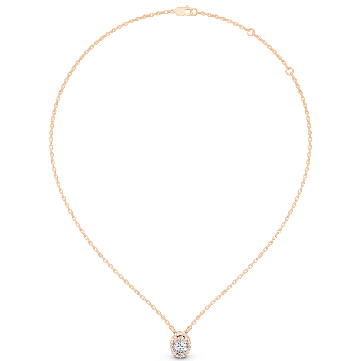 Rose Gold Oval Lab Grown Diamond Accent Halo Pendant, view 6