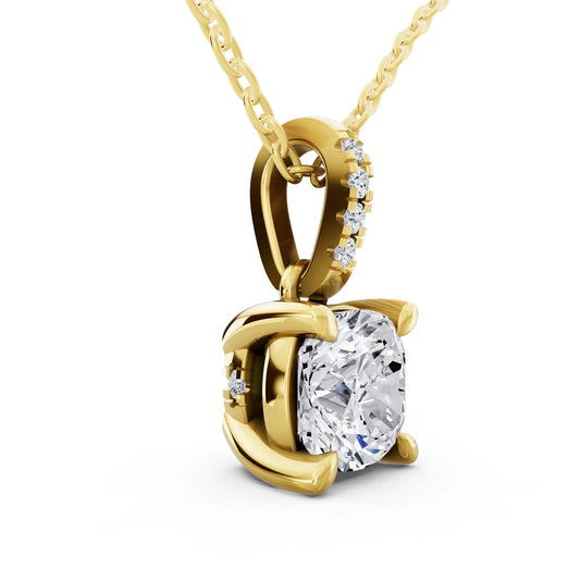 Yellow Gold Cushion Lab Grown Diamond Accent Bail Pendant, view 2