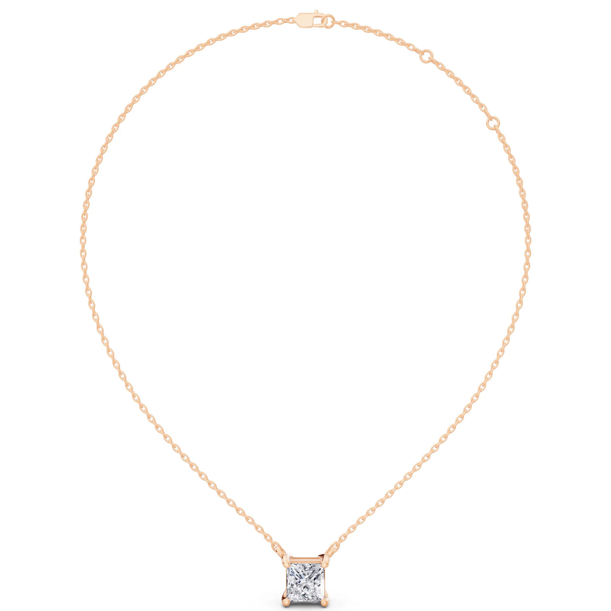 Rose Gold Minimalist Princess Lab Grown Diamond Pendant, view 4