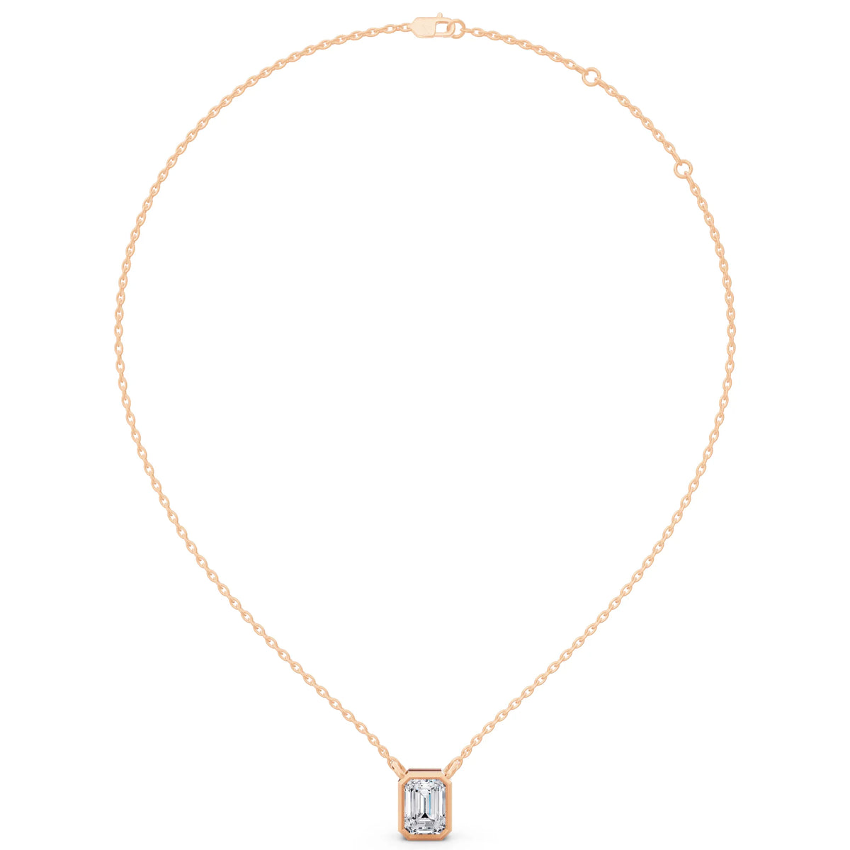 Rose Gold 1.50 Carat Emerald Lab Grown Diamond Bezel Pendant, view 4