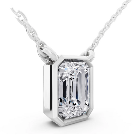 1.50 Carat Emerald Lab Grown Diamond Bezel Pendant, view 2