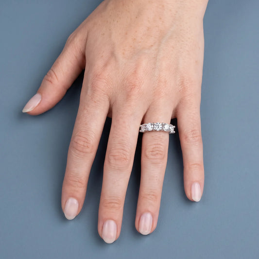Silver Seven Stone Round Cut Diamond Half Eternity Wedding Band - worn on hand