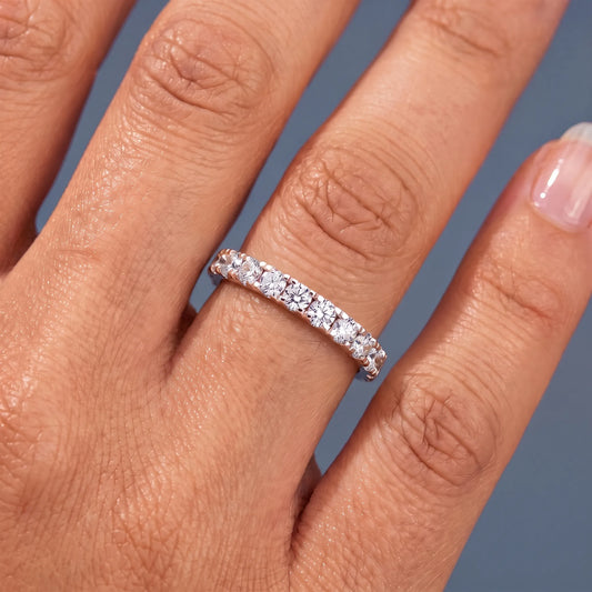 10K Rose Gold Round Cut Diamond Classic Eternity Band 1.8mm - worn on hand