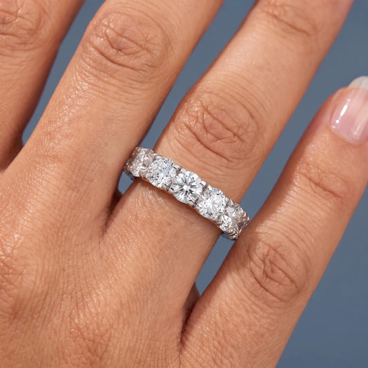 Silver Round Cut Diamond Classic Eternity Band 3mm - worn on hand