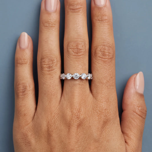 Platinum Round Cut Diamond Half Sculpted Prong Eternity Band 2.7mm - worn on hand