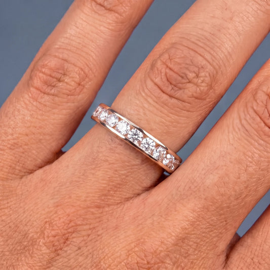 14K Rose Gold Round Cut Diamond Channel Set Eternity Band 2.2mm - worn on hand