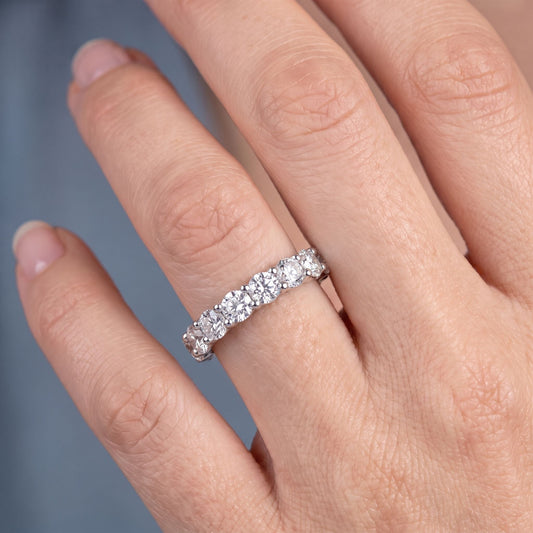 Silver Round Cut Diamond 4 Prong Eternity Band 2mm - worn on hand