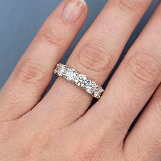 Silver Round Cut Diamond 4 Prong Eternity Band 3.5mm - worn on hand