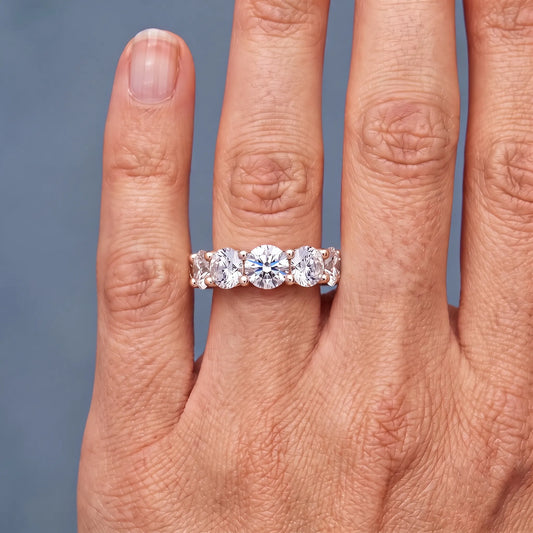 10K Rose Gold Round Cut Diamond Unity Prong Eternity Band 6mm - worn on hand