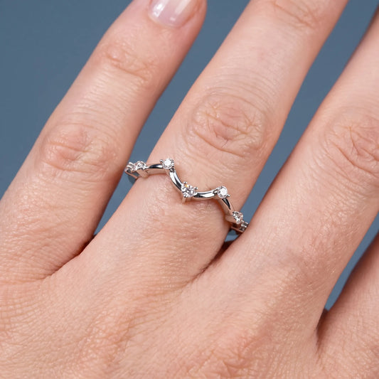 Platinum Round Cut Diamond Scattered Curve Curved Band - worn on hand