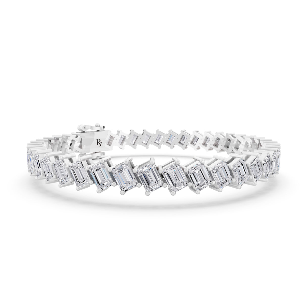 10K White Gold Angled Emerald Cut Diamond Tennis Bracelet - Top1