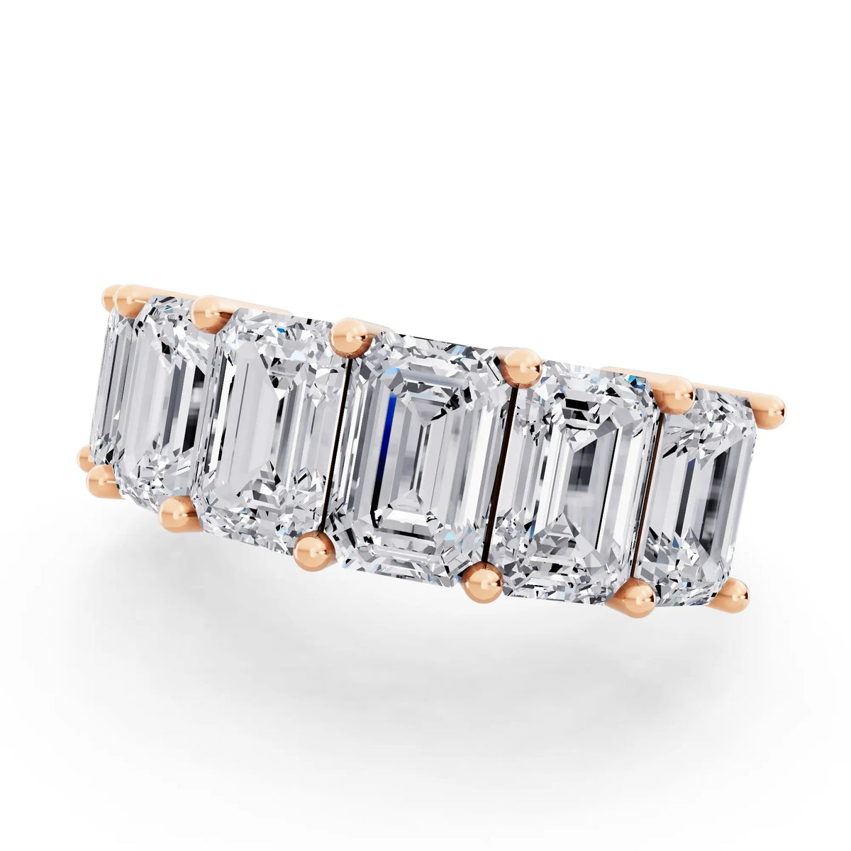 10K Rose Gold Seven Stone Emerald Cut Diamond Half Eternity Wedding Band - 2.6mm - Close up