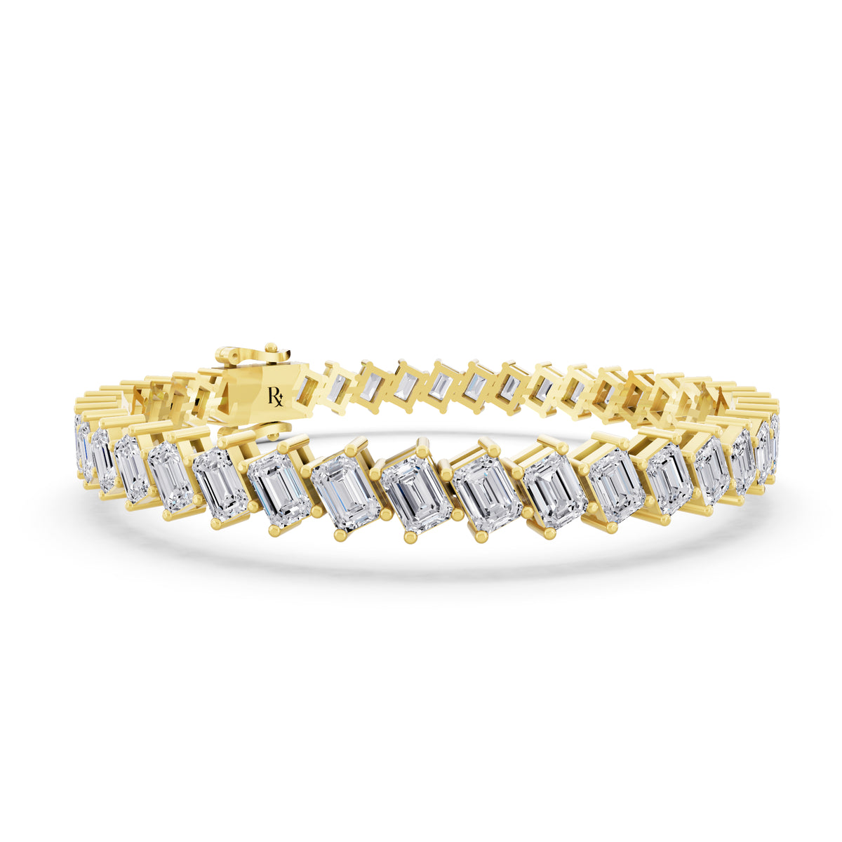 14K Yellow Gold Angled Emerald Cut Diamond Tennis Bracelet - Top1