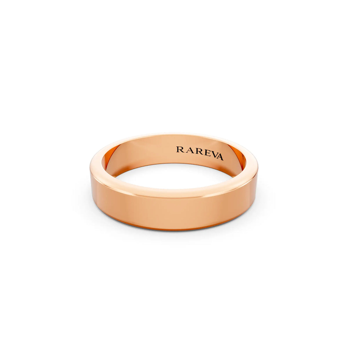 14K Rose Gold Men's Flat Wedding Band - 4.5mm - Close up