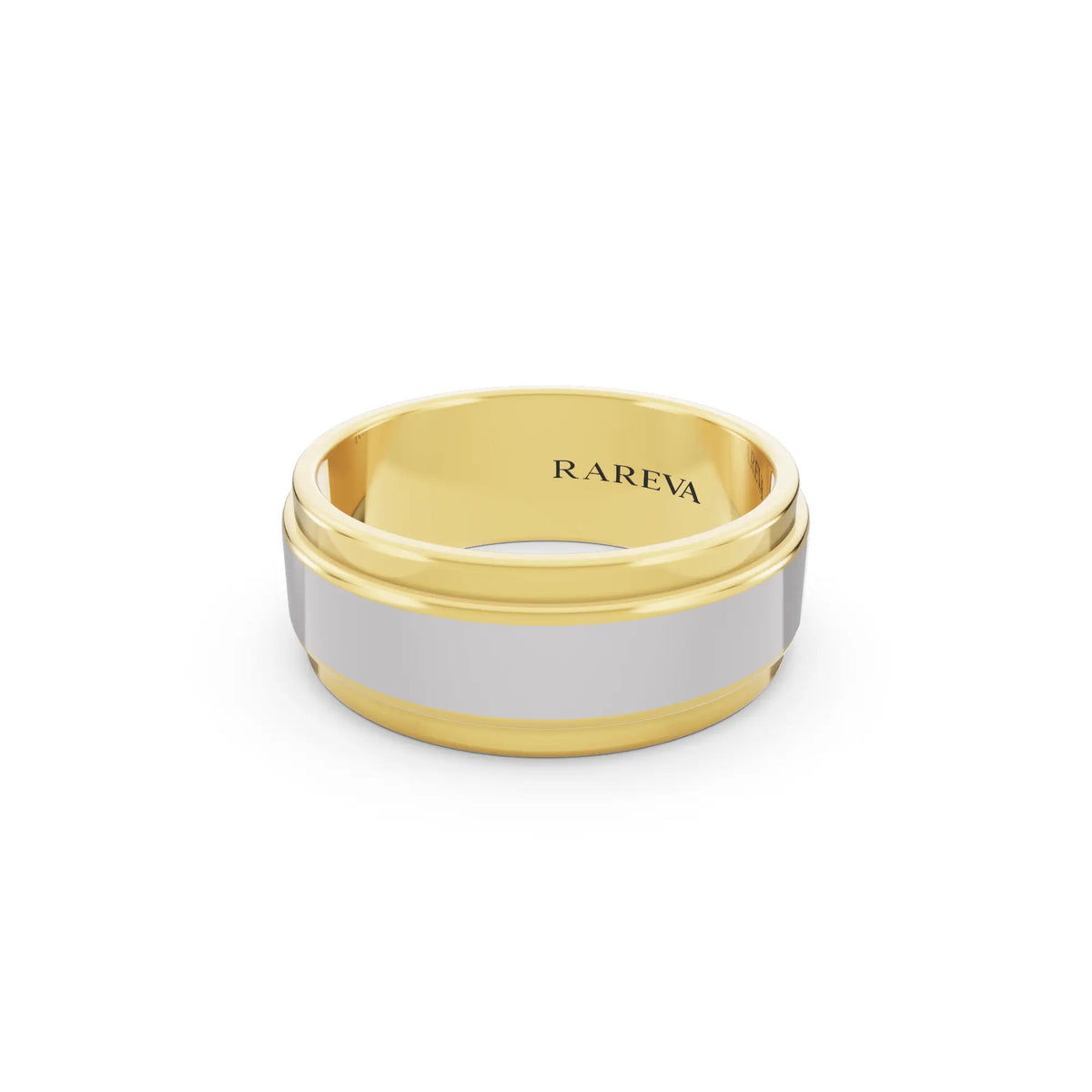 10K Yellow Gold Men's Step Edge Wedding Band - 7.5mm - Close up